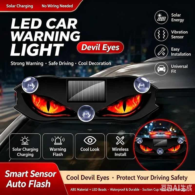 Luz de advertencia del coche LED con diseño de ojos de diablo instalado en la parrilla frontal del vehículo.