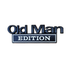 A dark blue and silver 3D chrome emblem featuring the text Old Man EDITION.