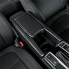 Close-up view of a black custom armrest box cover for a Honda Civic, showing textured leather and trim.