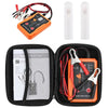An injector tester tool in orange and black housed in a protective case with various probes and wires.