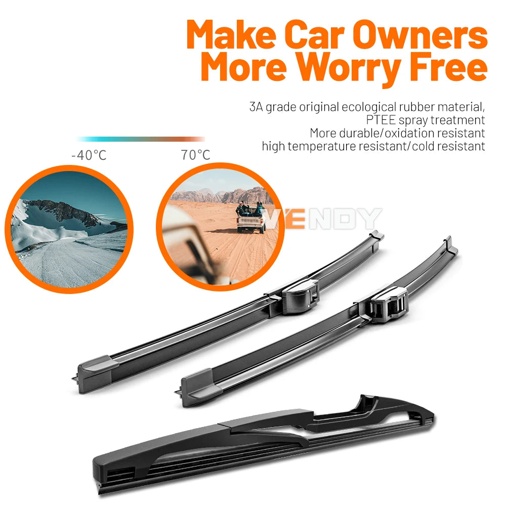 Set of three universal windshield wiper blades for Dodge Durango