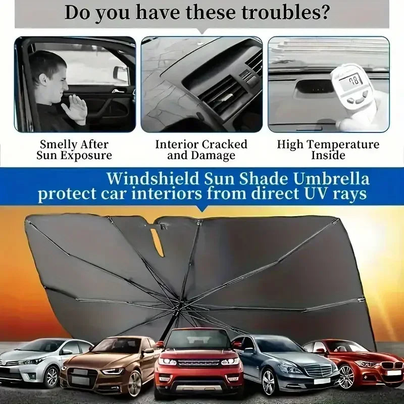 Parassole rétractable gris foncé pour pare-brise, protégeant l'intérieur de la voiture des rayons UV.