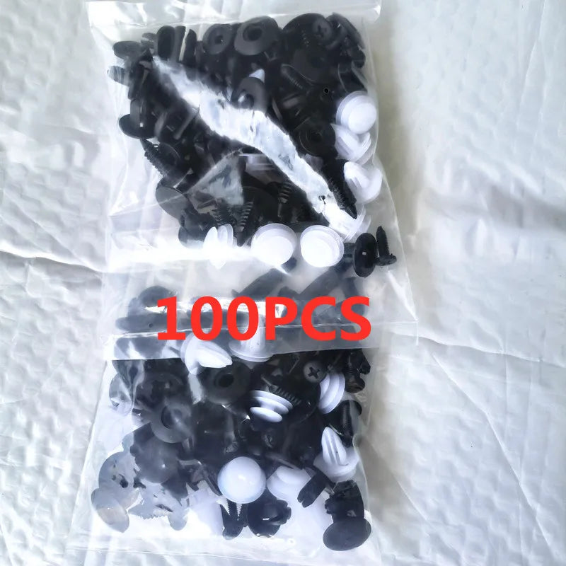 Bolsa de plástico transparente con 100 clips de sujeción para carrocería y parachoques.
