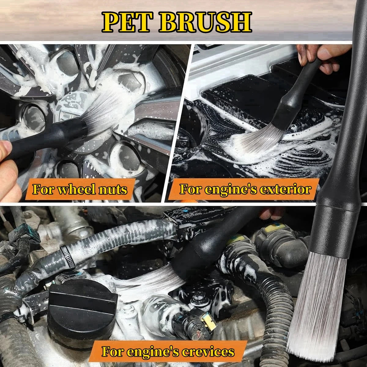 Set Tierbürsten zum Reinigen von Radmuttern, Motor- und Motorfugen.