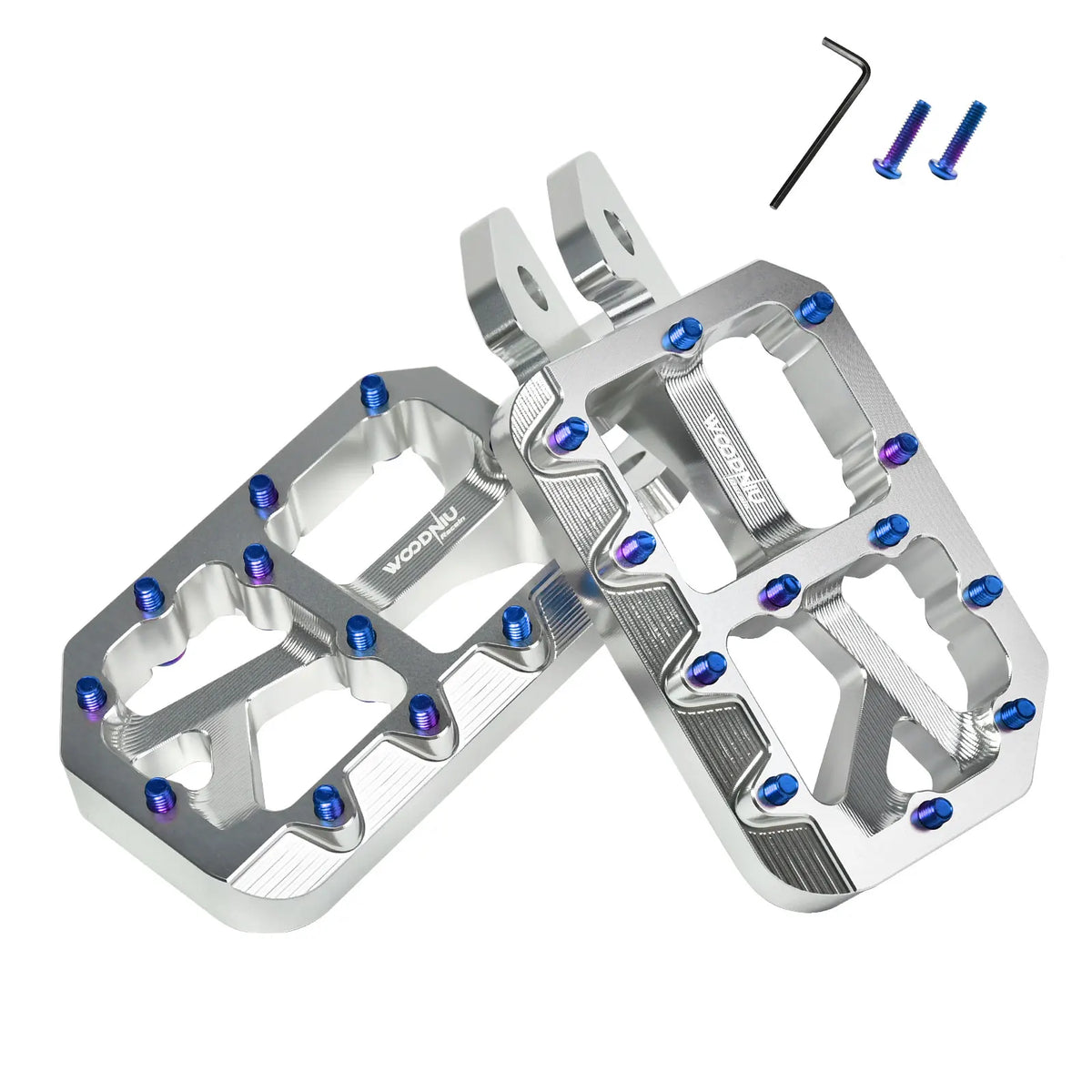 Silver replacement pegs for e-bike or motorcycle accessories with mounting hardware