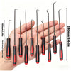 A hand holds a set of precision oil seal and O-ring removal hooks with various lengths.