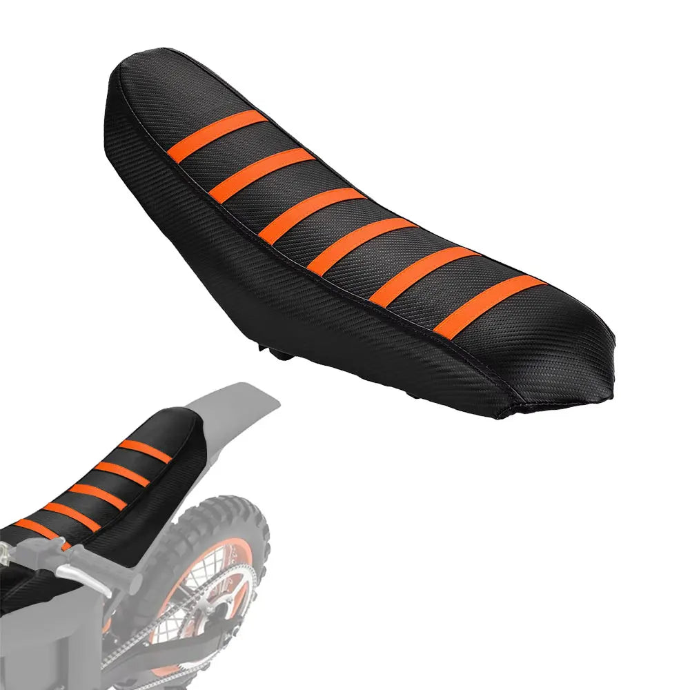 Housse de coussin noire et orange pour vélo électrique, vue rapprochée.