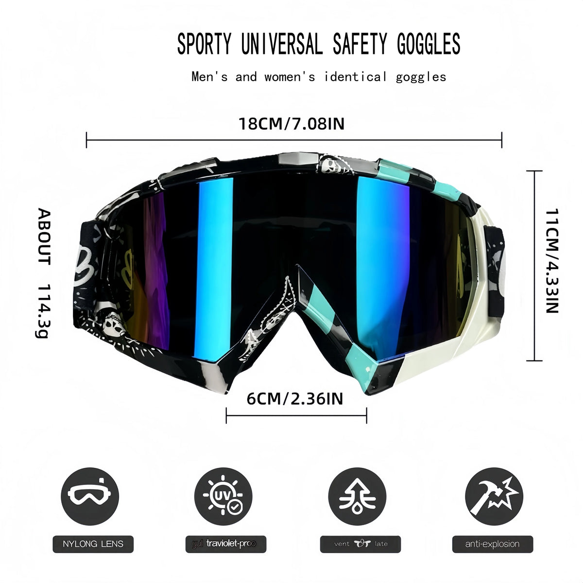 Gafas de seguridad deportivas universales con lentes de nailon y protección anti-explosión para hombres y mujeres