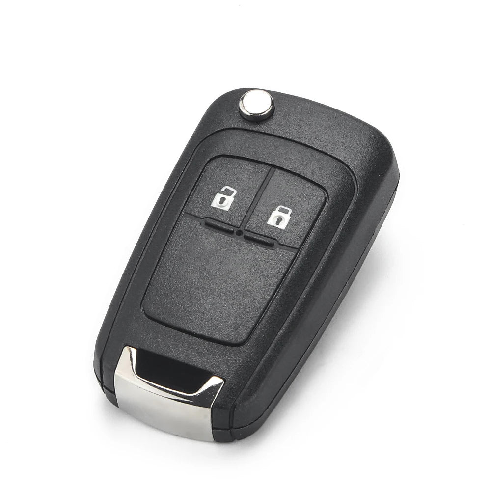 A black flip remote car key for Chevrolet, Opel, and Vauxhall models with a silver tip.