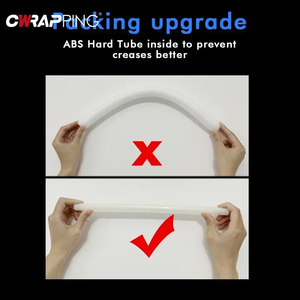 A comparison showing a negative mark (X) and a positive checkmark on a clear film applied to a car light.