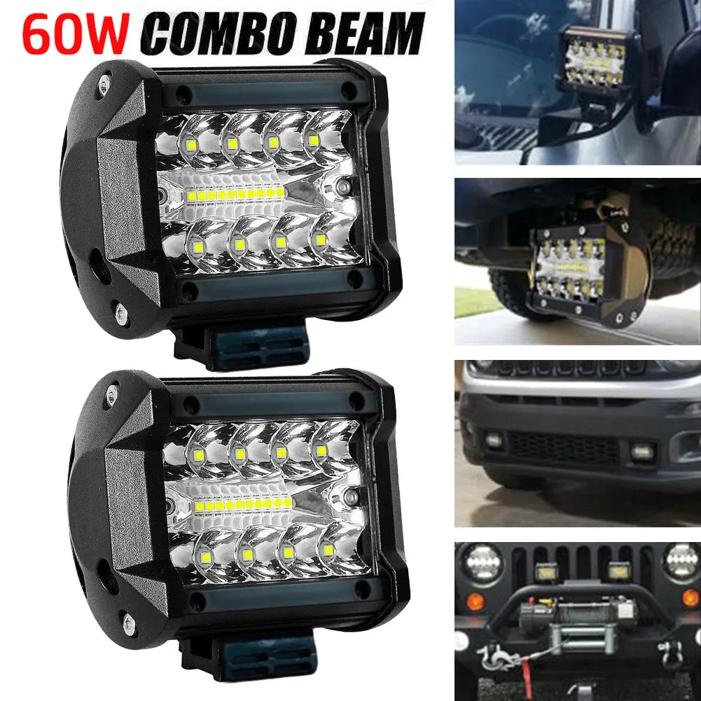 A pair of 60W combo LED flood bars for off-road vehicle headlights.
