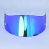 A curved, royal blue motorcycle helmet visor with a reflective lens shield.