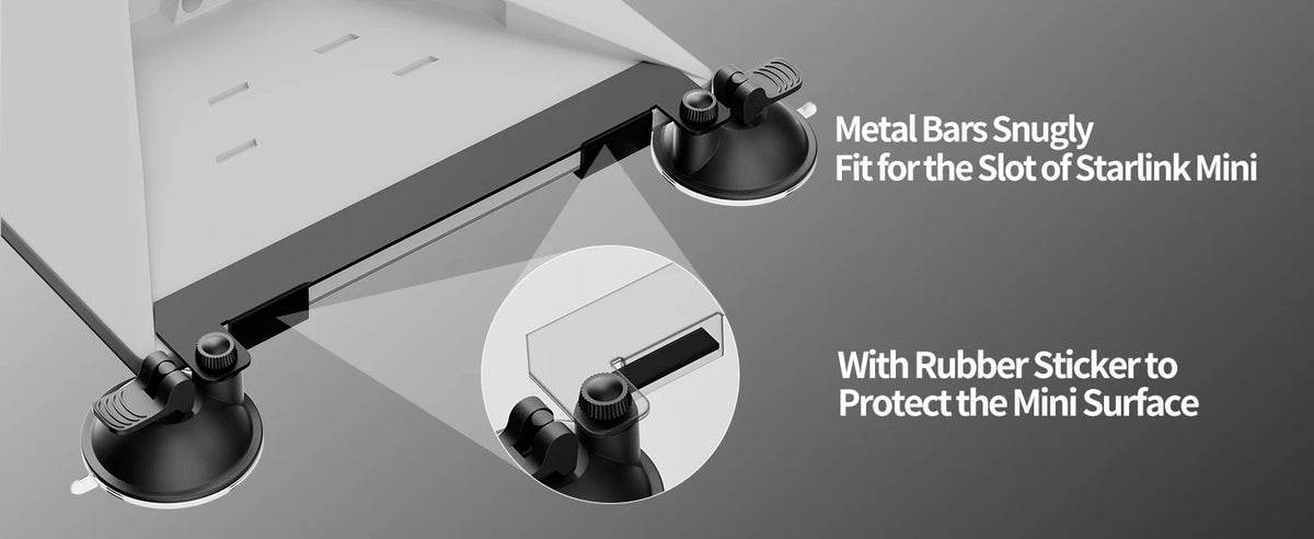 A close-up view of a metal bar fitting for the slot of a Starlink Mini, with a rubber sticker applied to protect the surface.