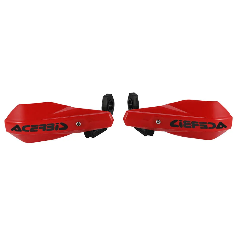 Un jeu de protection pour guidon de moto universel rouge.