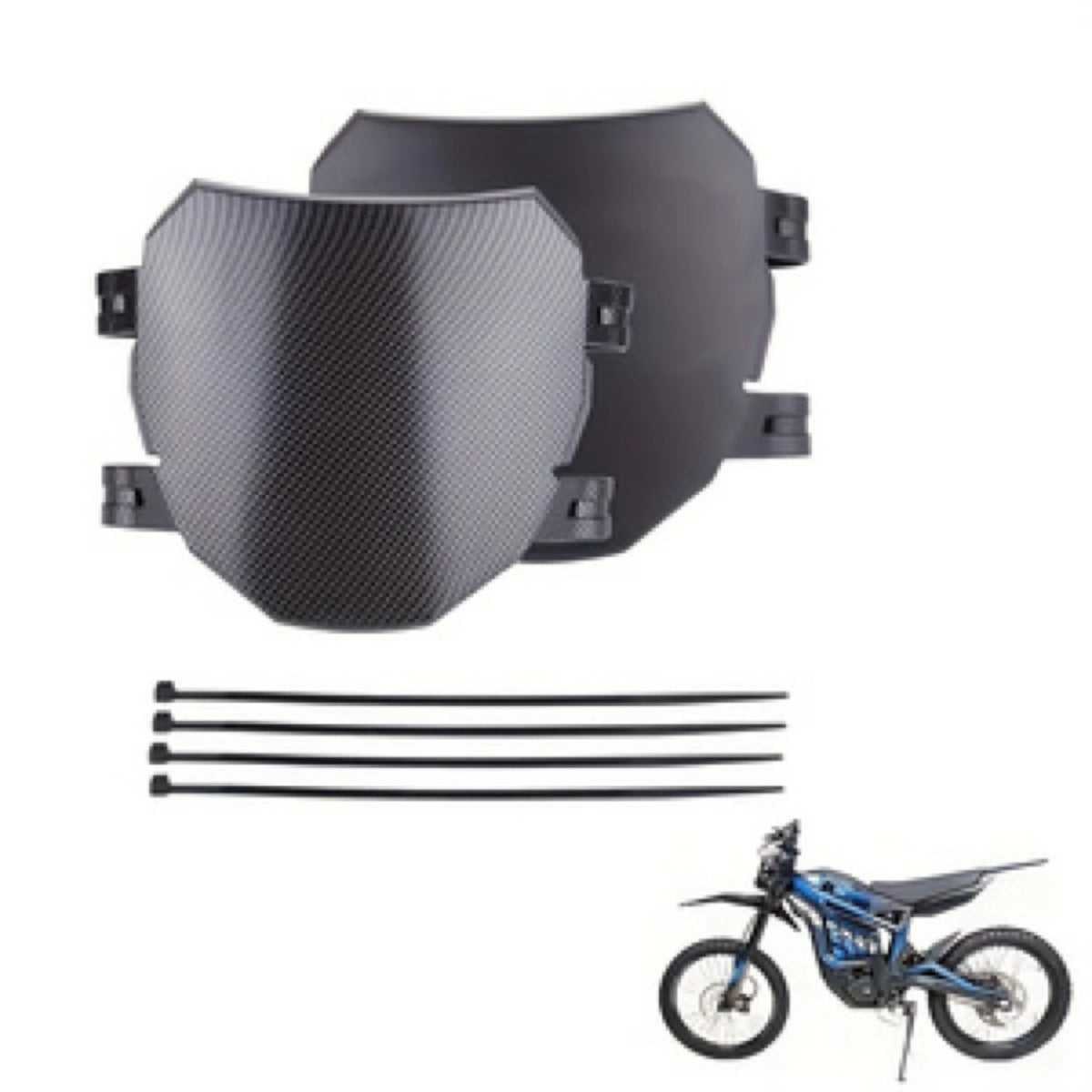 Black universal wind deflector cover for off-road motorcycles with mounting brackets and thin bars