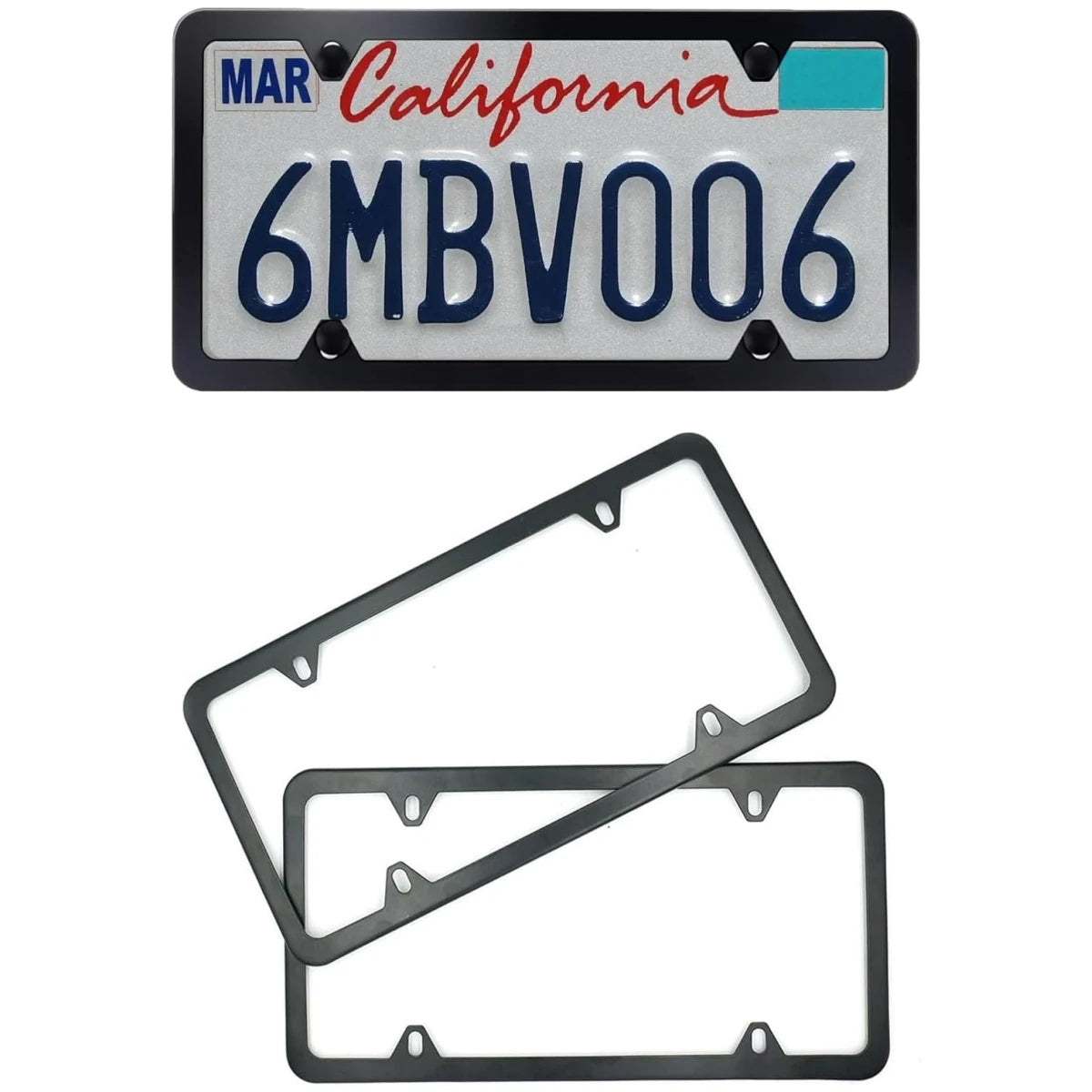 مجموعة إطارات لوحات معدنية رفيعة لصفحة سيارة كاليفورنيا تحمل النص MAR California 6MBV006