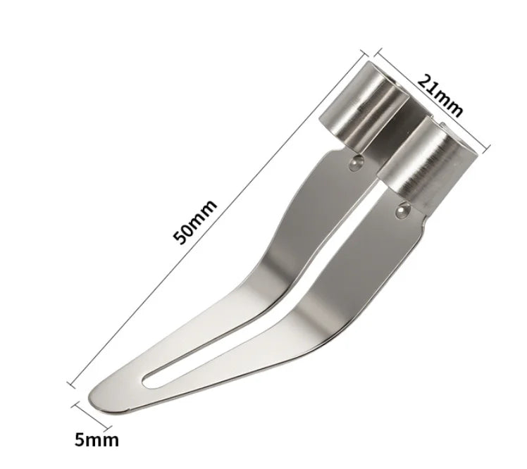 A silver precision plastic welding and repair tool shown in profile with dimension lines.