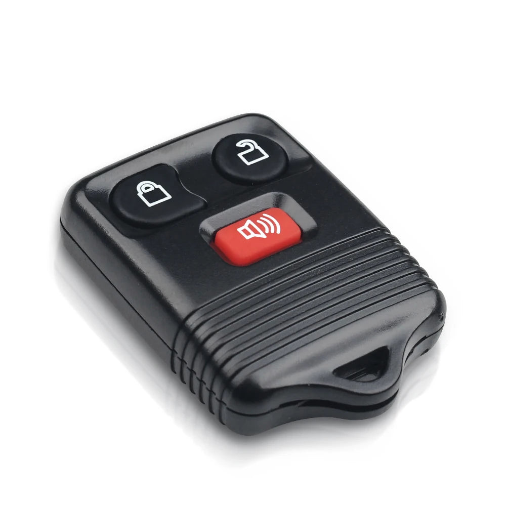 A black universal remote car key transmitter with buttons for lock and start functions.