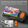 A black industrial endoscope probe with a 4.3 IPS screen displaying a colorful image and various color modes.
