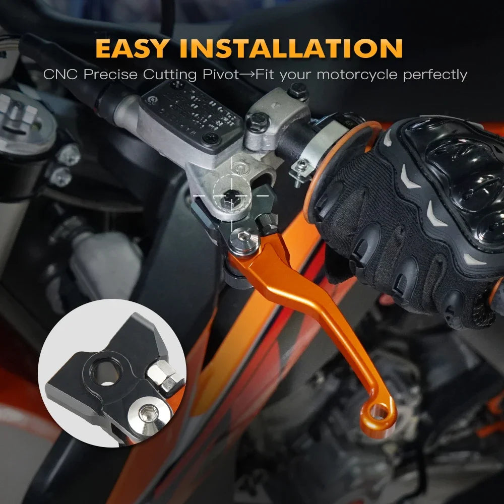 Close-up of CNC precision cutting pivot levers for motorcycle brake and clutch installation