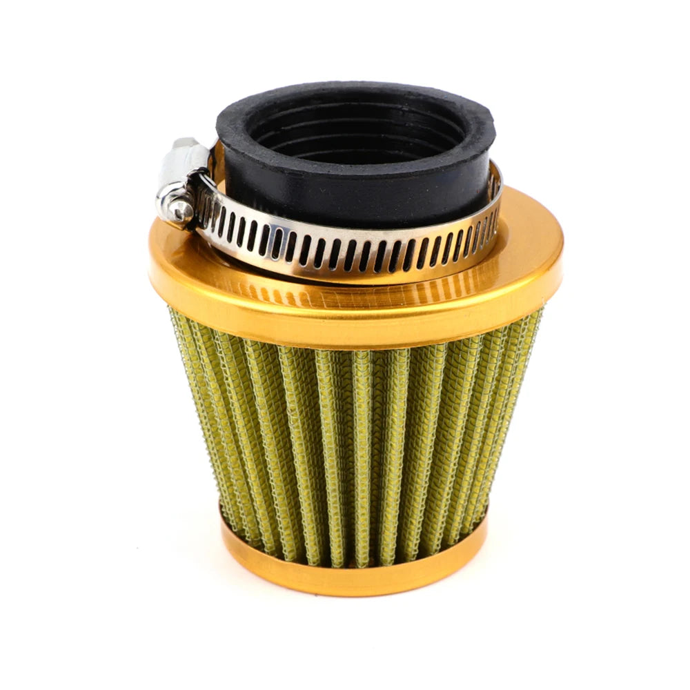 Kit d'induction de filtre à air universel pour moto, avec raccord en laiton et filtre en maille verte plissée.