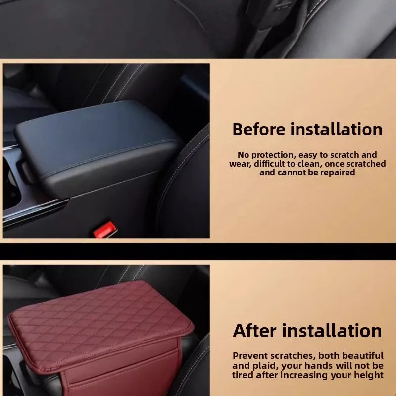 Vorher-Nachher-Vergleich der Schutzfunktionen einer Abdeckung für das Armlehnen-Armstück einer Autokonsole.