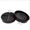 Black rubber jack pad with a lid, showing dimensions for frame rail protection.
