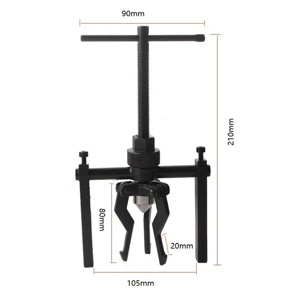 A black three-claw bearing puller tool with a 90mm shaft and 105mm total length.