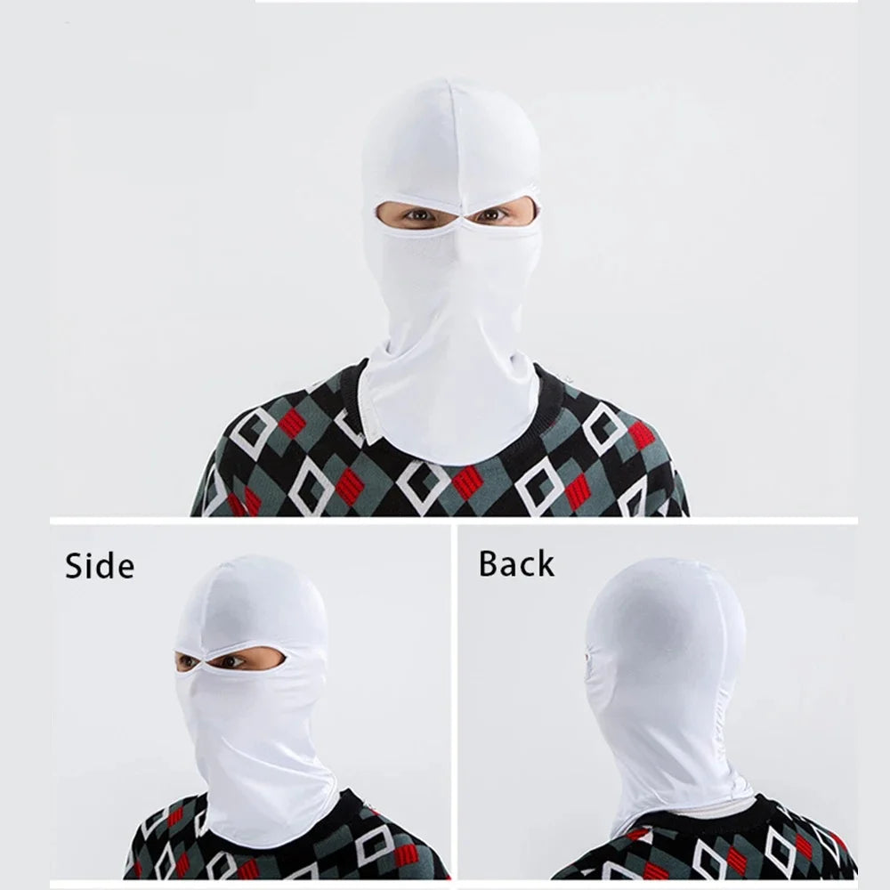 Masque tout-en-un blanc pour le cyclisme et le sport, vue de profil et de dos