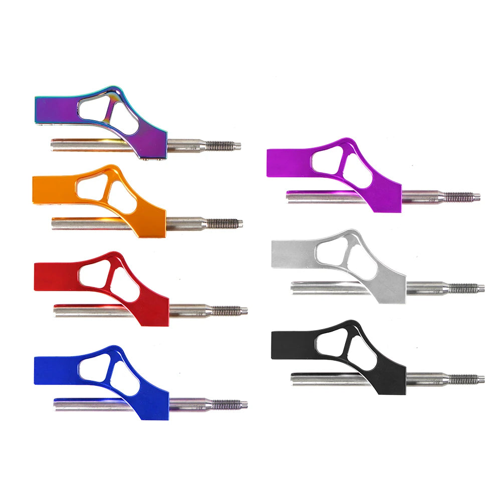 A set of five colored adjustable car gear shifter extension kits in purple, orange, red, blue, and black.