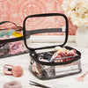 Clear PVC storage pouch for toys and cosmetics with various items inside