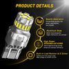 A silver T20 LED parking and DRL bulb set with an aluminum body and yellow light elements.