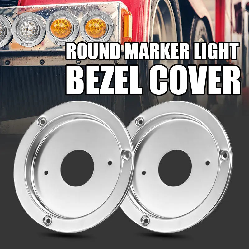 Two round stainless steel bezel covers for a round marker light.