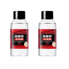 Two clear bottles of oil film eraser make-up liquid with red labels and black caps.