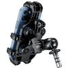 A heavy-duty motorcycle phone mount featuring a fork stem base and black and blue components.