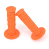 Two orange silicone handle bar grips for motorcycles, shown side by side.