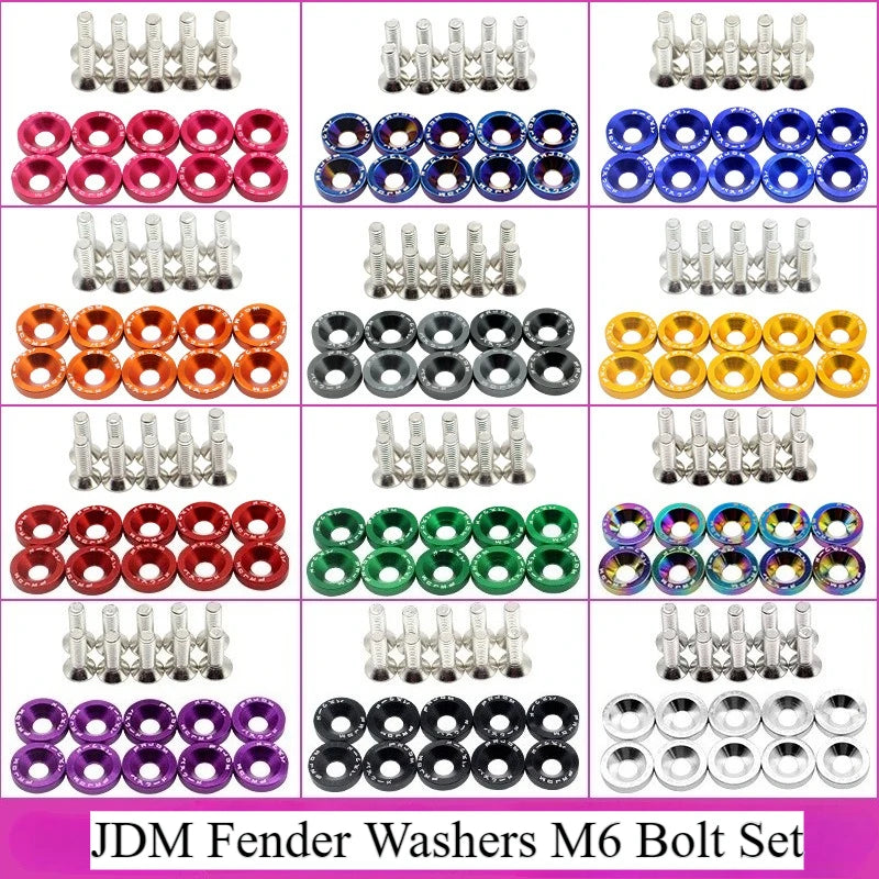 Un jeu de joints de pare-chocs JDM et de fixations à écrous M6 pour la modification de voiture, dans diverses couleurs métall