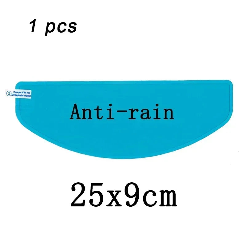 A bright blue anti-rain visor film for a motorcycle helmet, measuring 25x9cm.