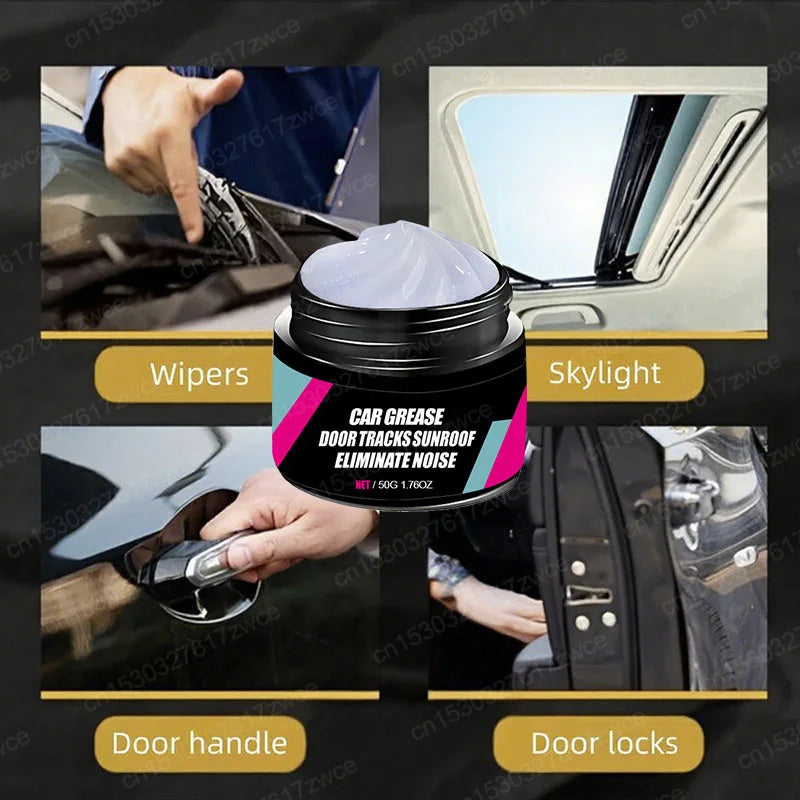 A set of car grease products including wipers, skylight, door handle, and door locks.