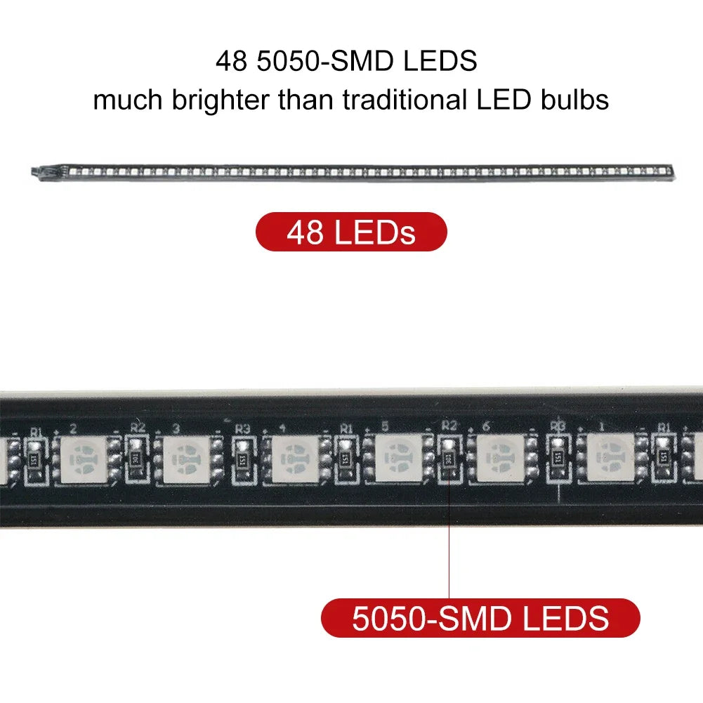 Nahaufnahme eines flexiblen LED-Streiflichts mit 48 5050-SMD-LEDs.