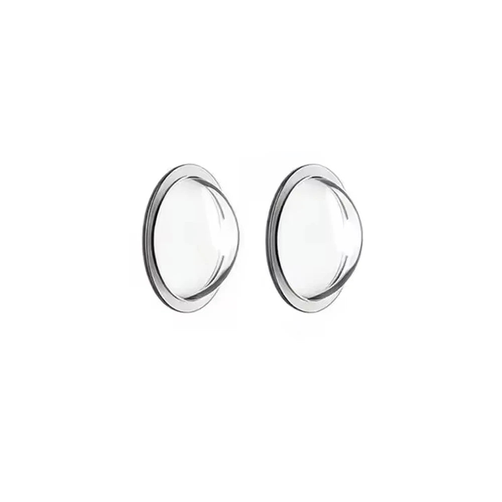 A pair of clear lens protectors for a 360° panoramic car camera lens.