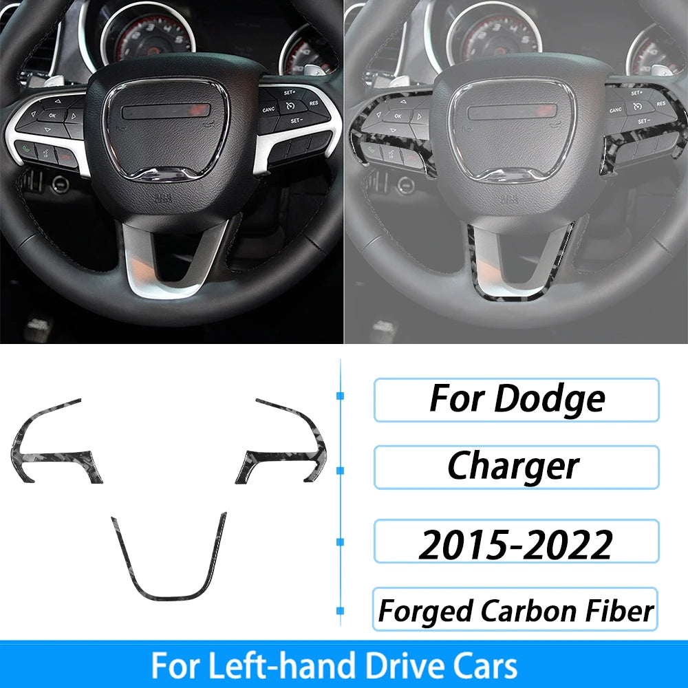 Calcomanías de fibra de carbono forjada para el volante y componentes interiores de Dodge Charger de mano izquierda