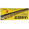 Yellow packaging for a 530HV Direct Energy Transfer motorcycle chain product.