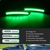 Bright green LED upgrade replacement turn signal lights installed on a car.