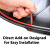 A hand is installing a glossy black rearview mirror wing trim using a direct add-on design for easy installation.