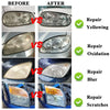 Comparison images showing the before and after results of professional headlight restoration for yellowing, oxidation, blur, 