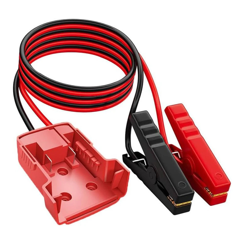 Un faisceau de démarrage rouge et noir avec une pince de batterie rouge.