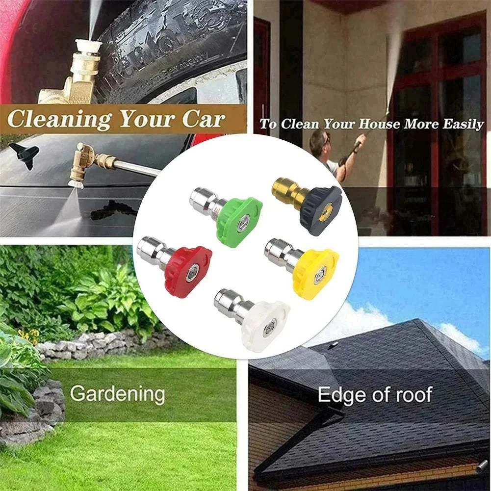 A set of multi-angle high-pressure water nozzles used for cleaning cars, houses, gardens, and roof edges.