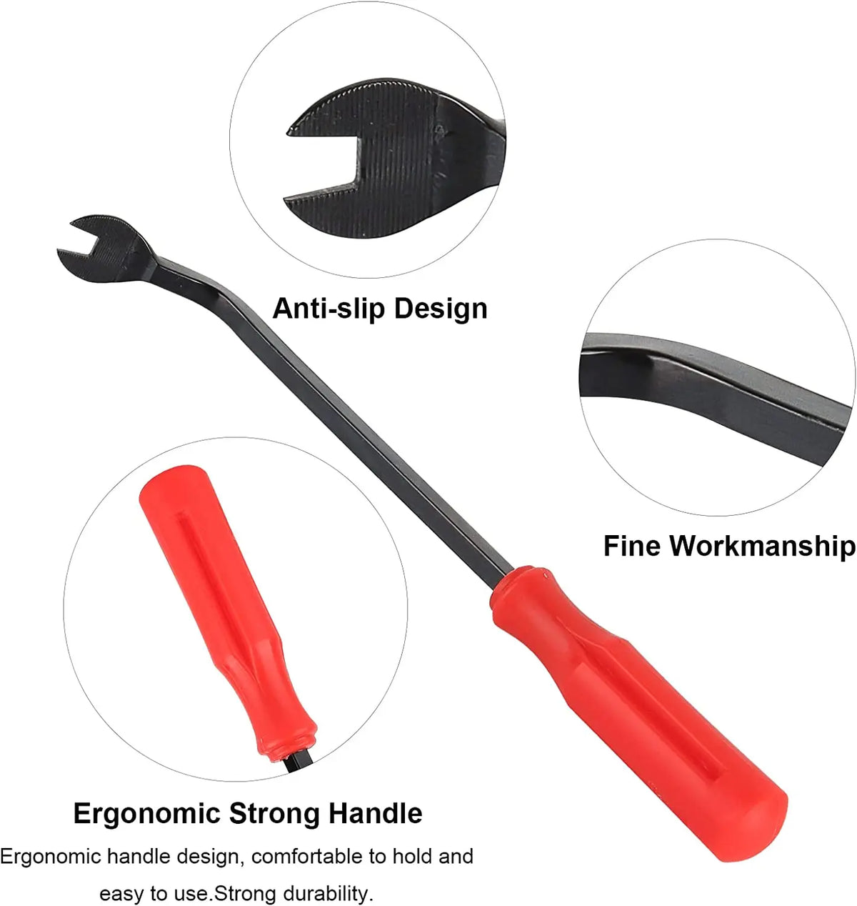 A black professional car door repair tool featuring an anti-slip design, fine workmanship, and an ergonomic red handle.