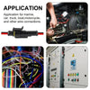 Various durable 2-pin wire connectors shown in application for automotive, marine, and other wire connections.